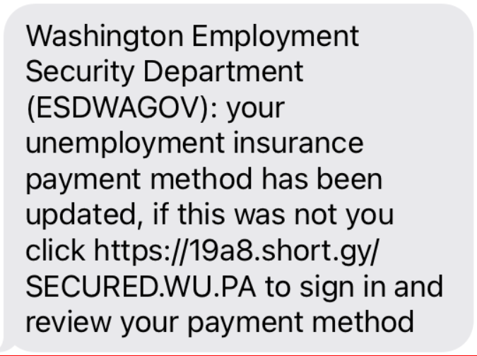 Screenshot of text scam