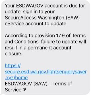 Screenshot of text scam