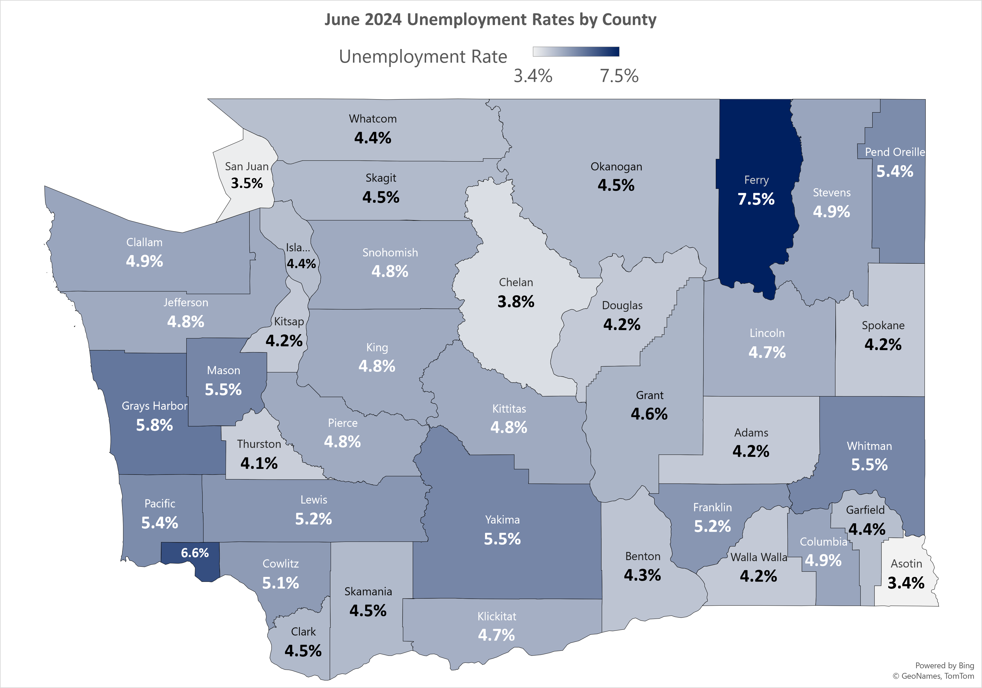 Map of unemployment rates by county