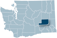 Washington state map with Adams county highlighted