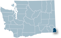 Washington state map with Asotin county highlighted
