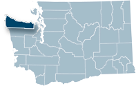 Washington state map with Clallam county highlighted