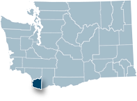 Washington state map with Clark county highlighted