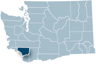 Washington state map with Cowlitz county highlighted