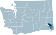 Washington state map with Garfield county highlighted