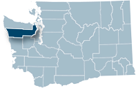 Washington state map with Jefferson county highlighted