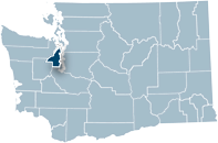 Washington state map with Kitsap county highlighted