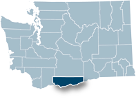Washington state map with Klickitat county highlighted