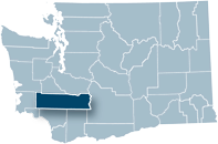 Washington state map with Lewis county highlighted