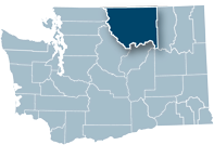 Washington state map with Okanogan county highlighted