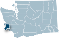Washington state map with Pacific county highlighted
