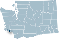 Washington state map with Wahkiakum county highlighted