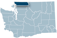 Washington state map with Whatcom county highlighted